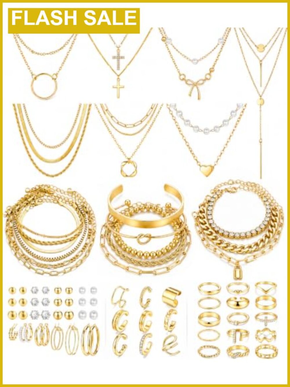 73 Pc Gold Plated Alloy Jewelry Set Necklaces Bracelets Rings Earrings